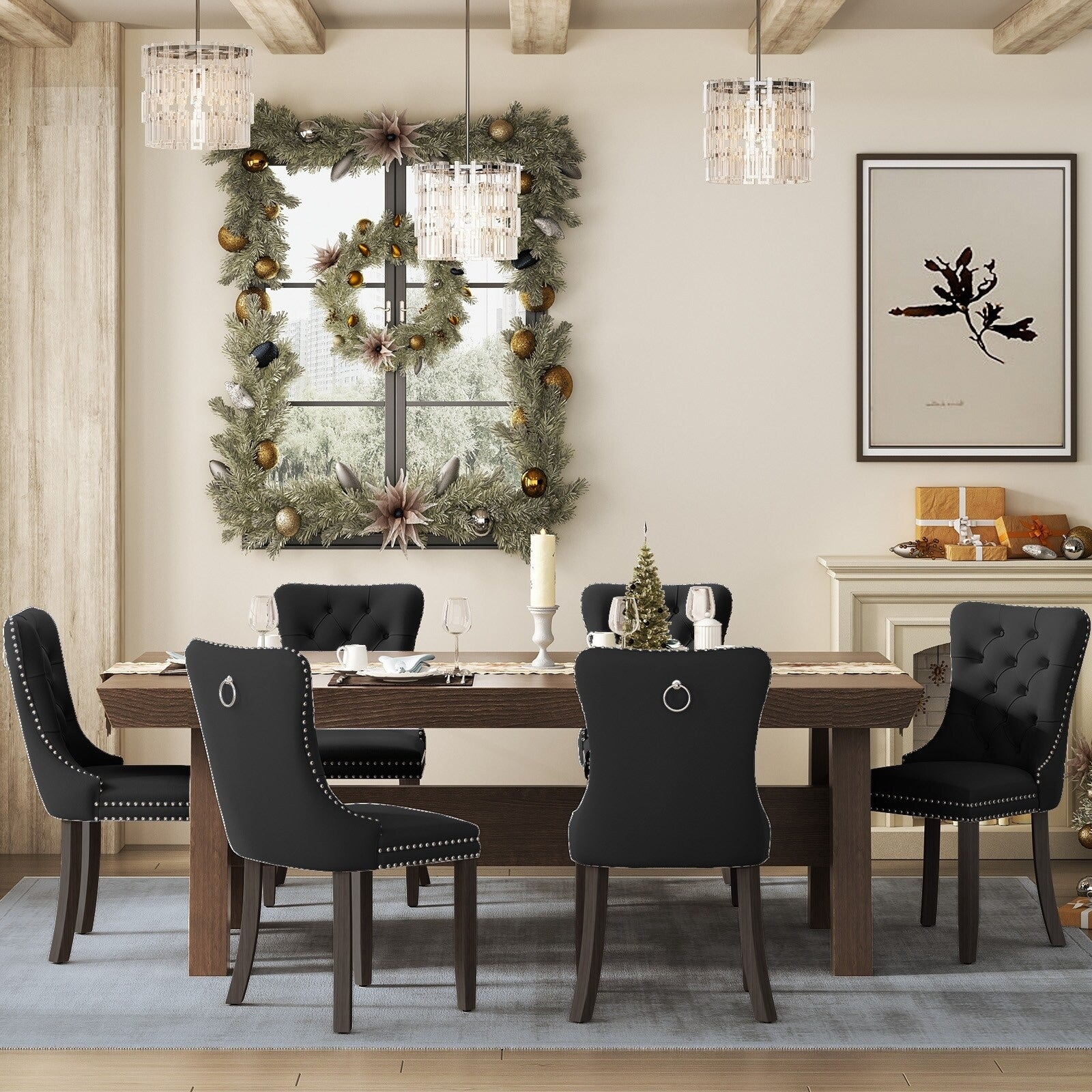 Ensemble de 6 chaises de salle à manger capitonnées en velours avec pieds en bois massif