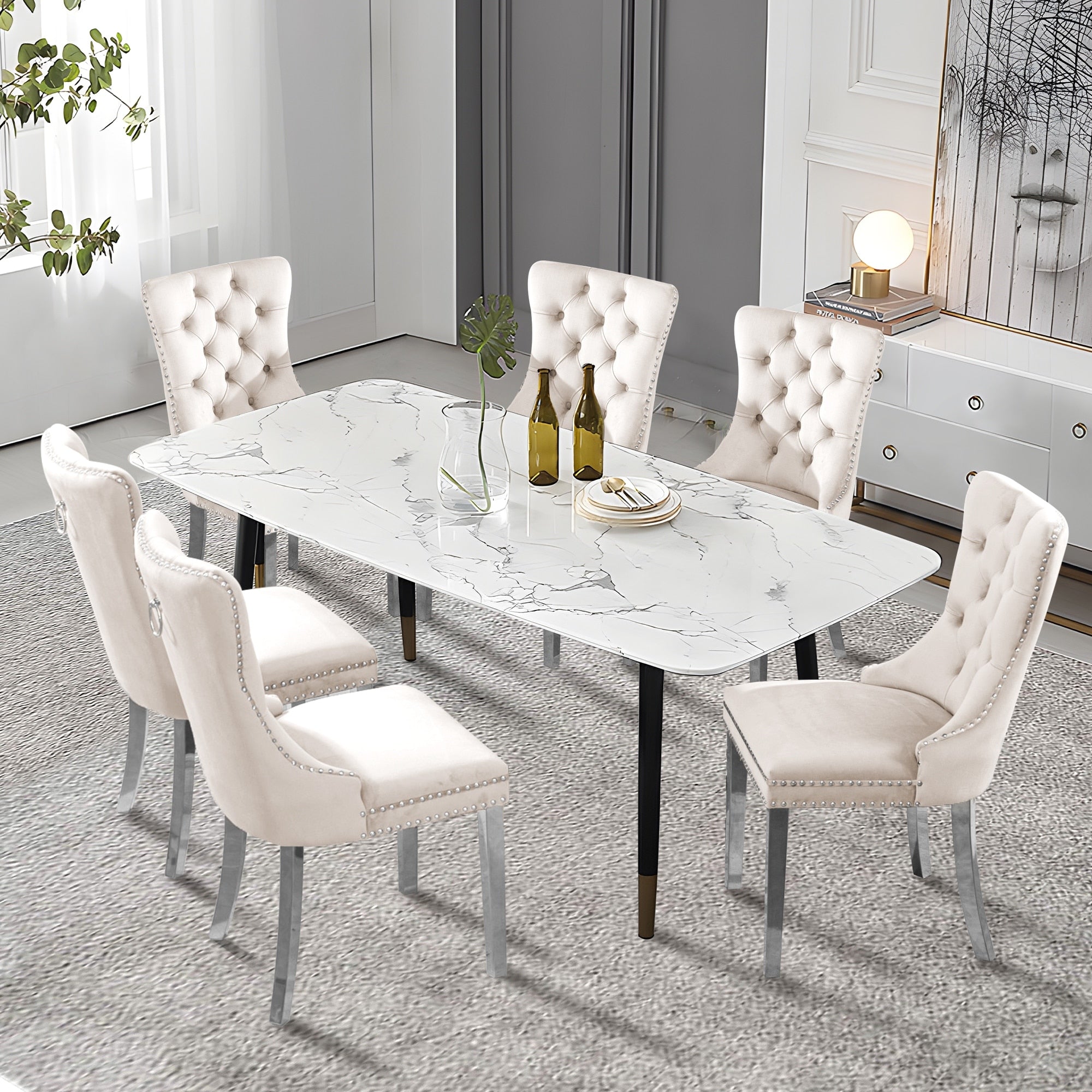 Ensemble de 6 chaises de salle à manger capitonnées en velours avec pieds en bois massif