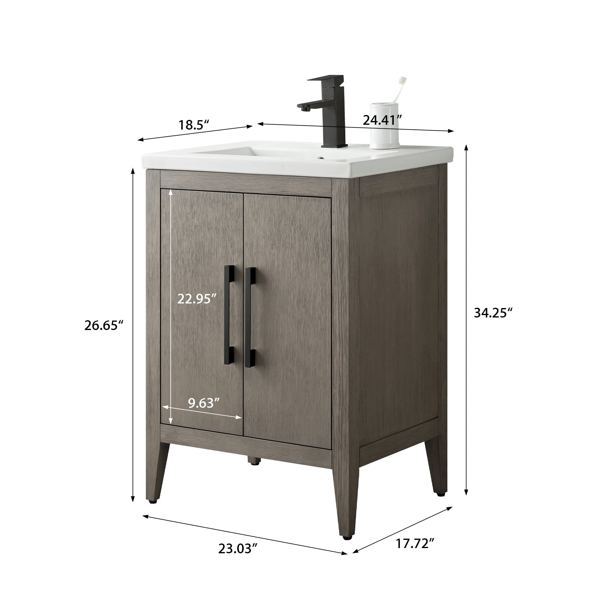 Meuble-lavabo simple vasque Vanity Art 20, 24 ou 30 pouces avec plan de travail en céramique