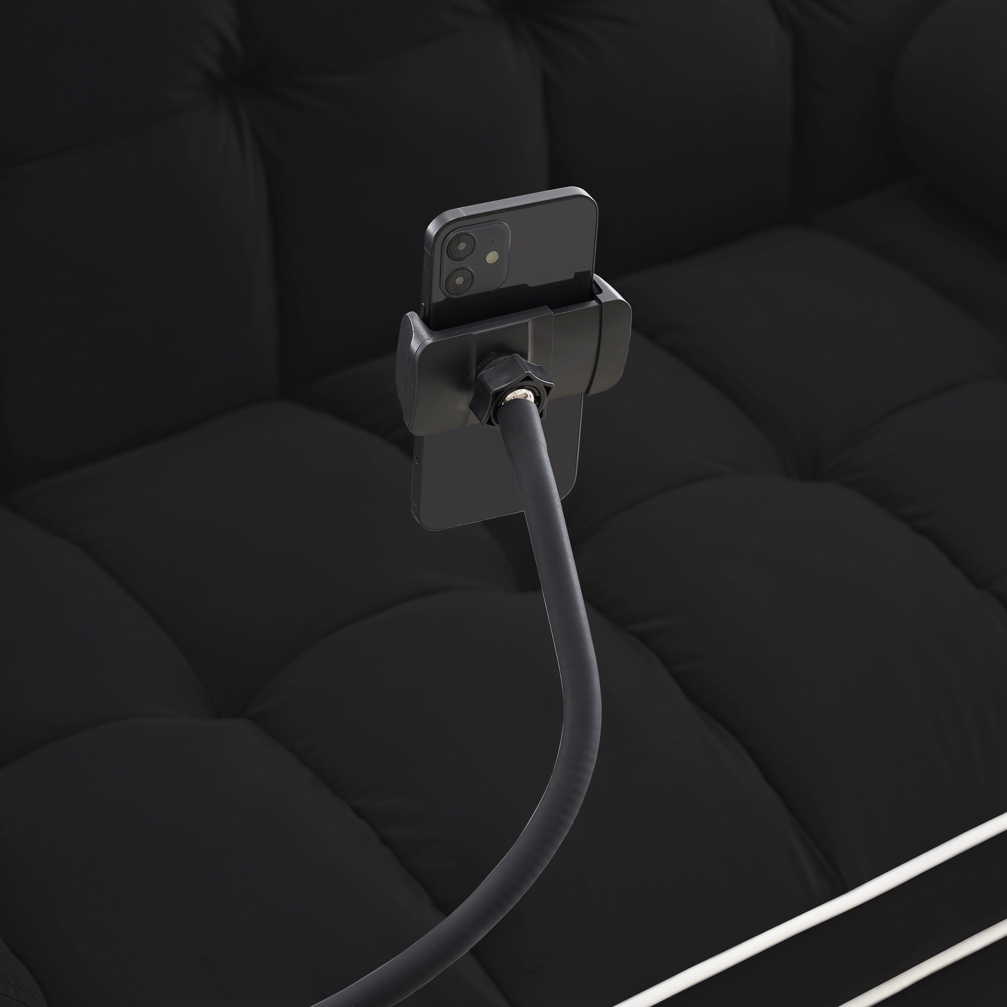 Canapé-lit convertible 2 places en velours de 140 cm avec lit gigogne, dossier inclinable, poches latérales et support pour téléphone