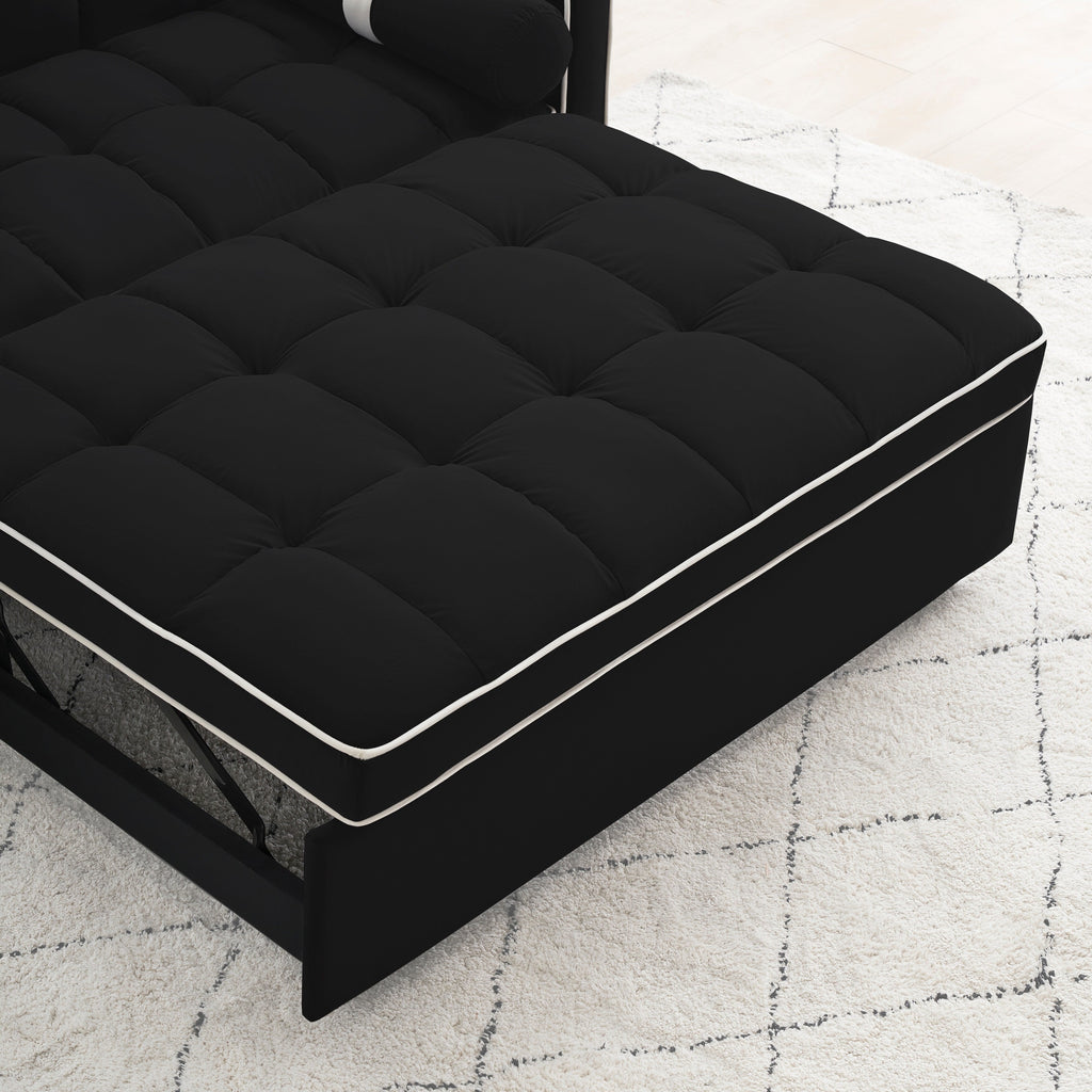 Canapé-lit convertible 2 places en velours de 140 cm avec lit gigogne, dossier inclinable, poches latérales et support pour téléphone