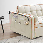 Canapé-lit convertible 2 places en velours de 140 cm avec lit gigogne, dossier inclinable, poches latérales et support pour téléphone