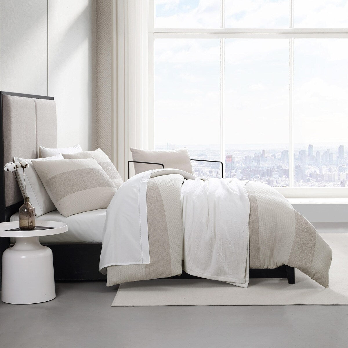 Ensemble de couette Vera Wang en chenille à rayures gaufrées beiges