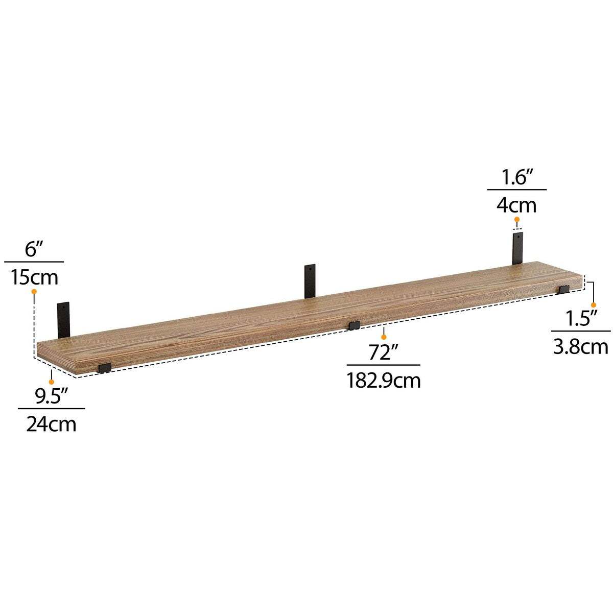 Étagères flottantes Wallniture Forte 72 po, lot de 2, bois brûlé