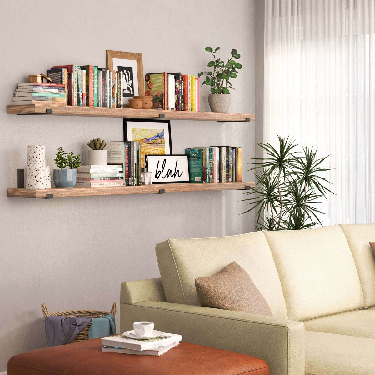 Étagères flottantes Wallniture Forte 72 po, lot de 2, bois brûlé