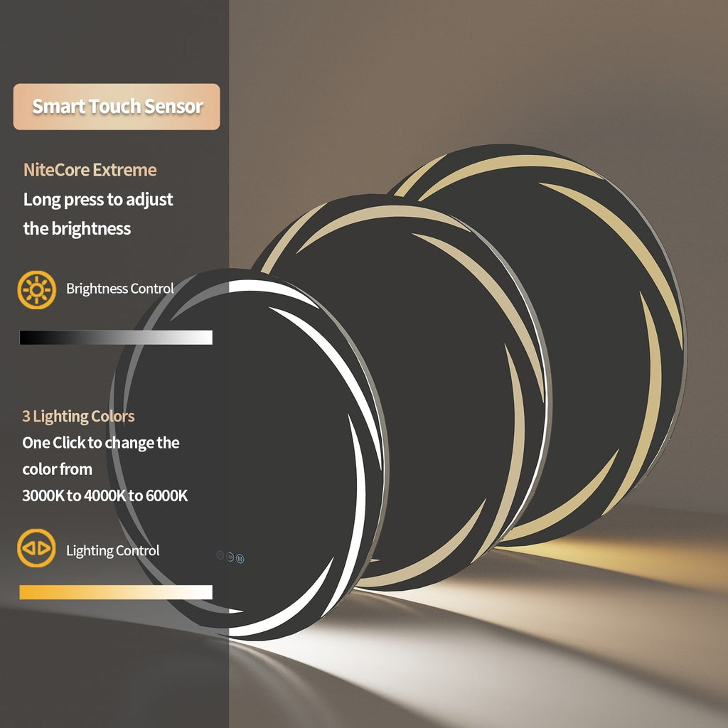 Miroir de salle de bain étanche avec éclairage LED tactile, antibuée et à intensité variable