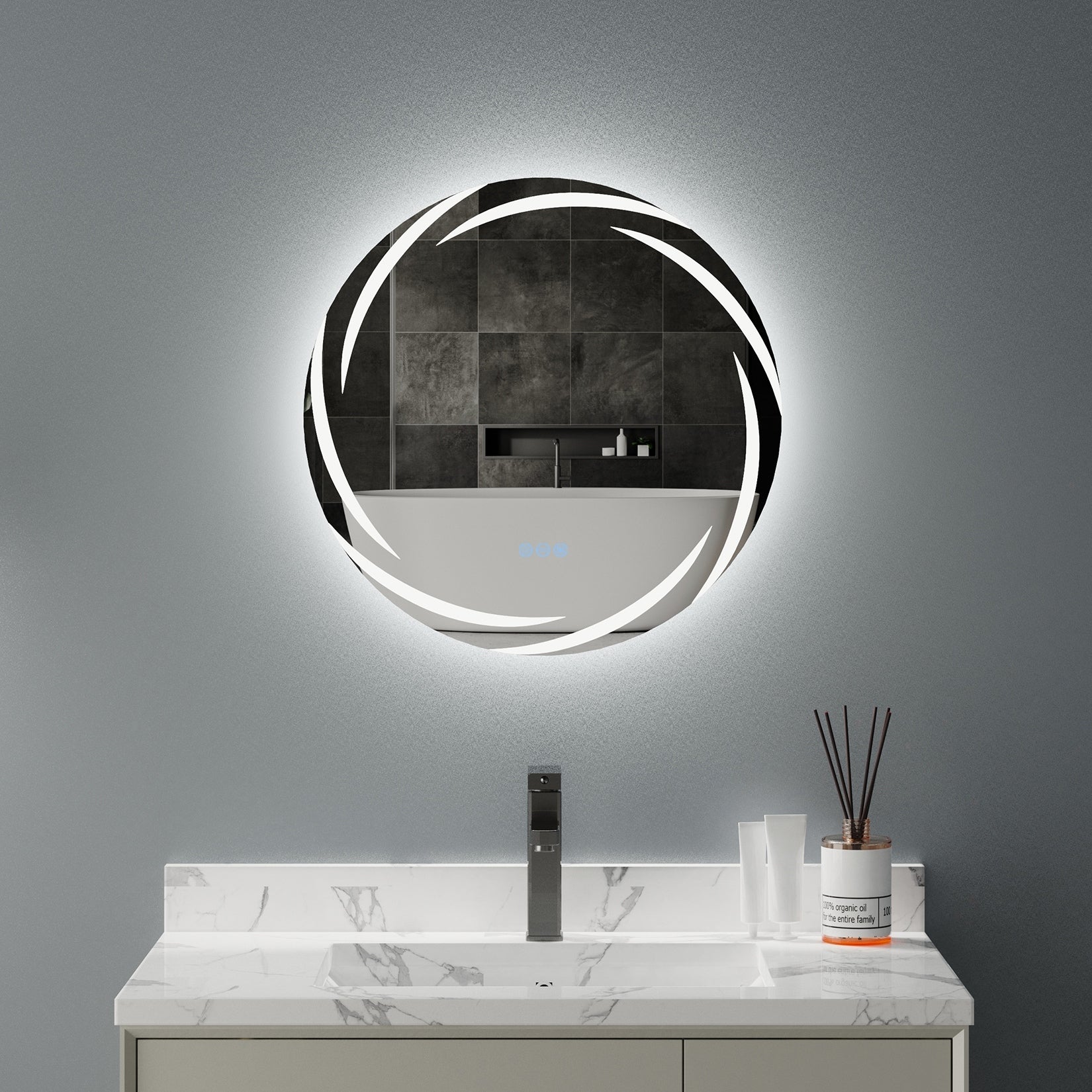 Miroir de salle de bain étanche avec éclairage LED tactile, antibuée et à intensité variable