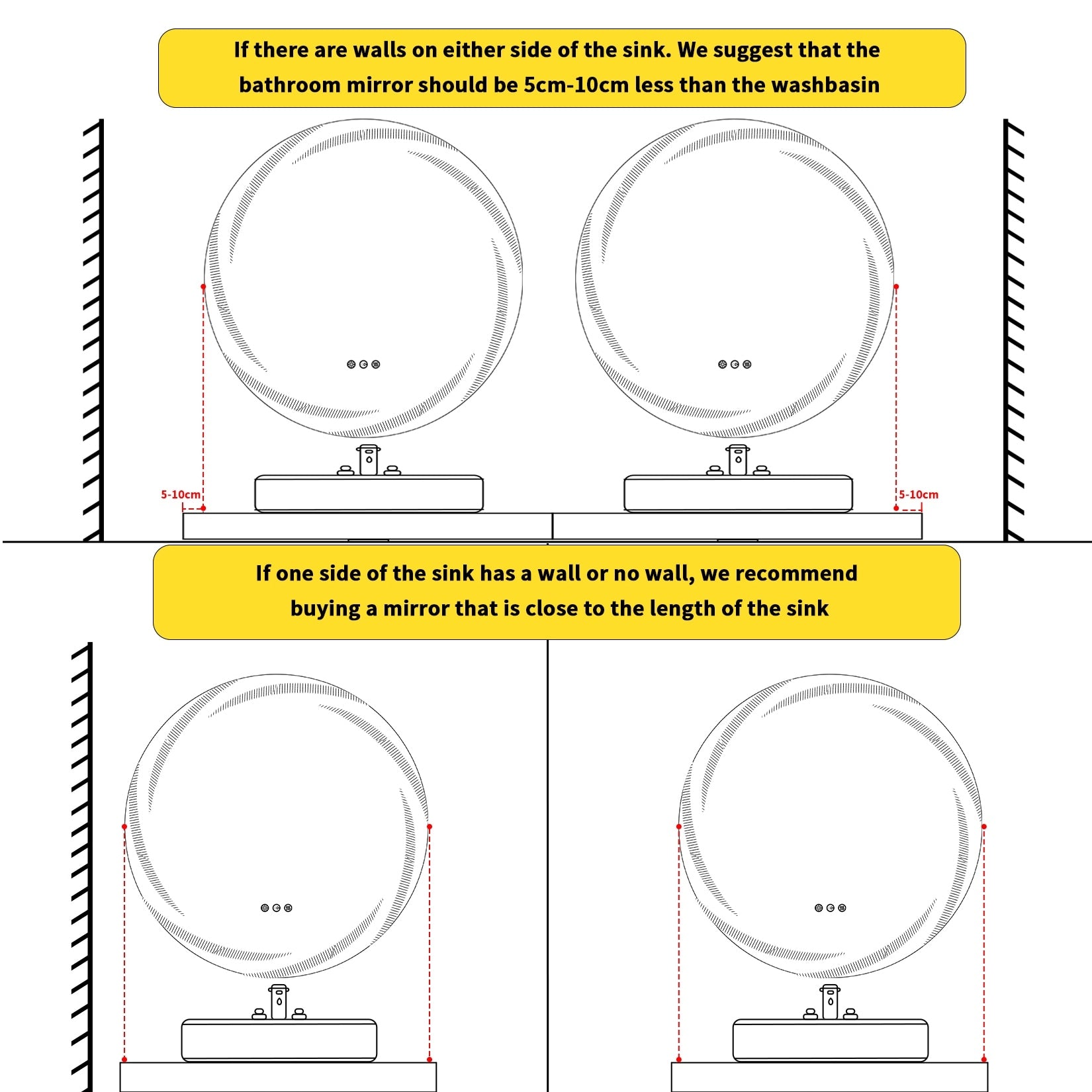 Miroir de salle de bain étanche avec éclairage LED tactile, antibuée et à intensité variable