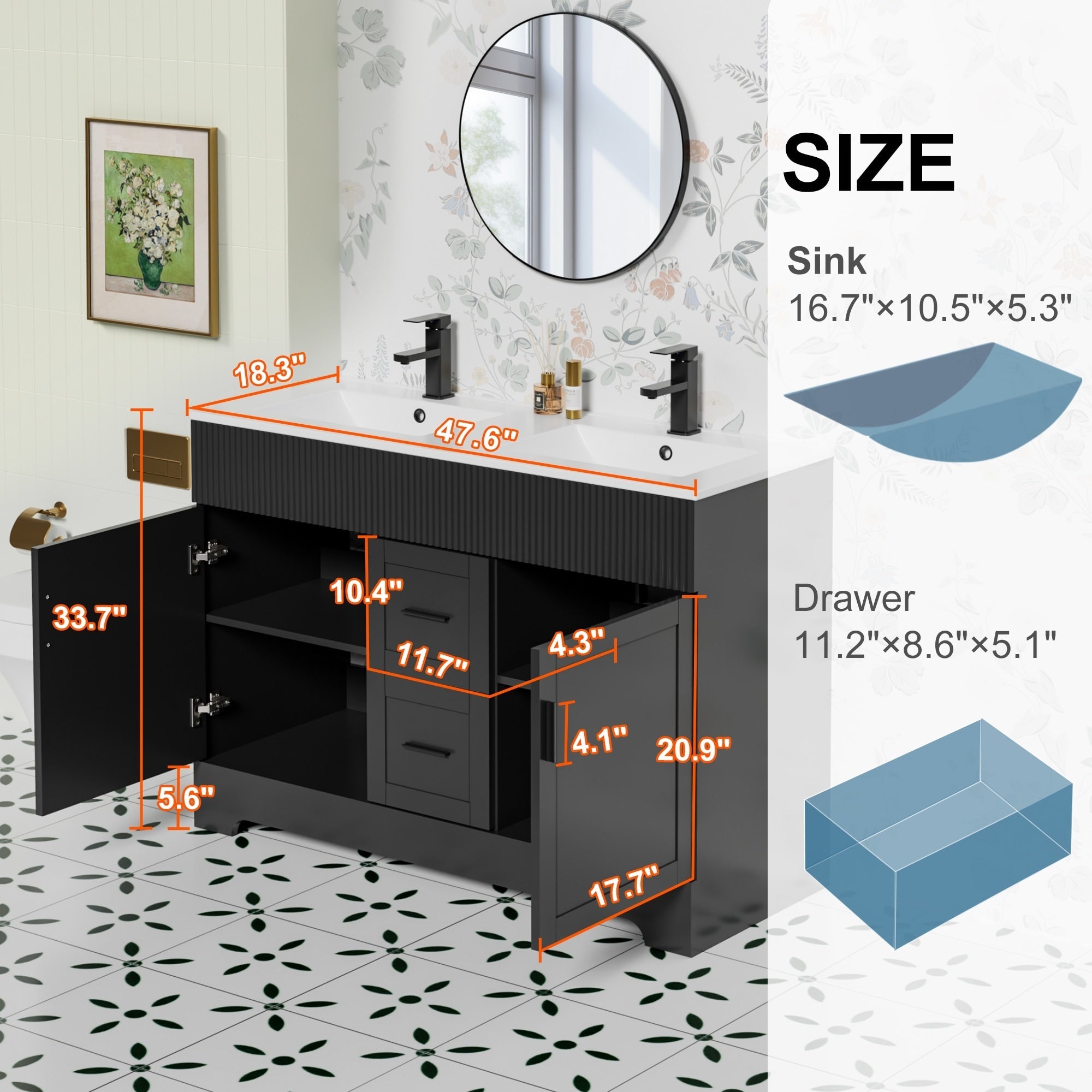 Ensemble meuble-lavabo Wavy Line 30/36/48 avec lavabo et robinet