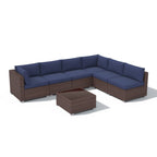 Ensemble de canapés d'angle d'extérieur 7 pièces en osier et acier avec coussins