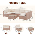 Ensemble de canapés d'angle d'extérieur 7 pièces en osier et acier avec coussins