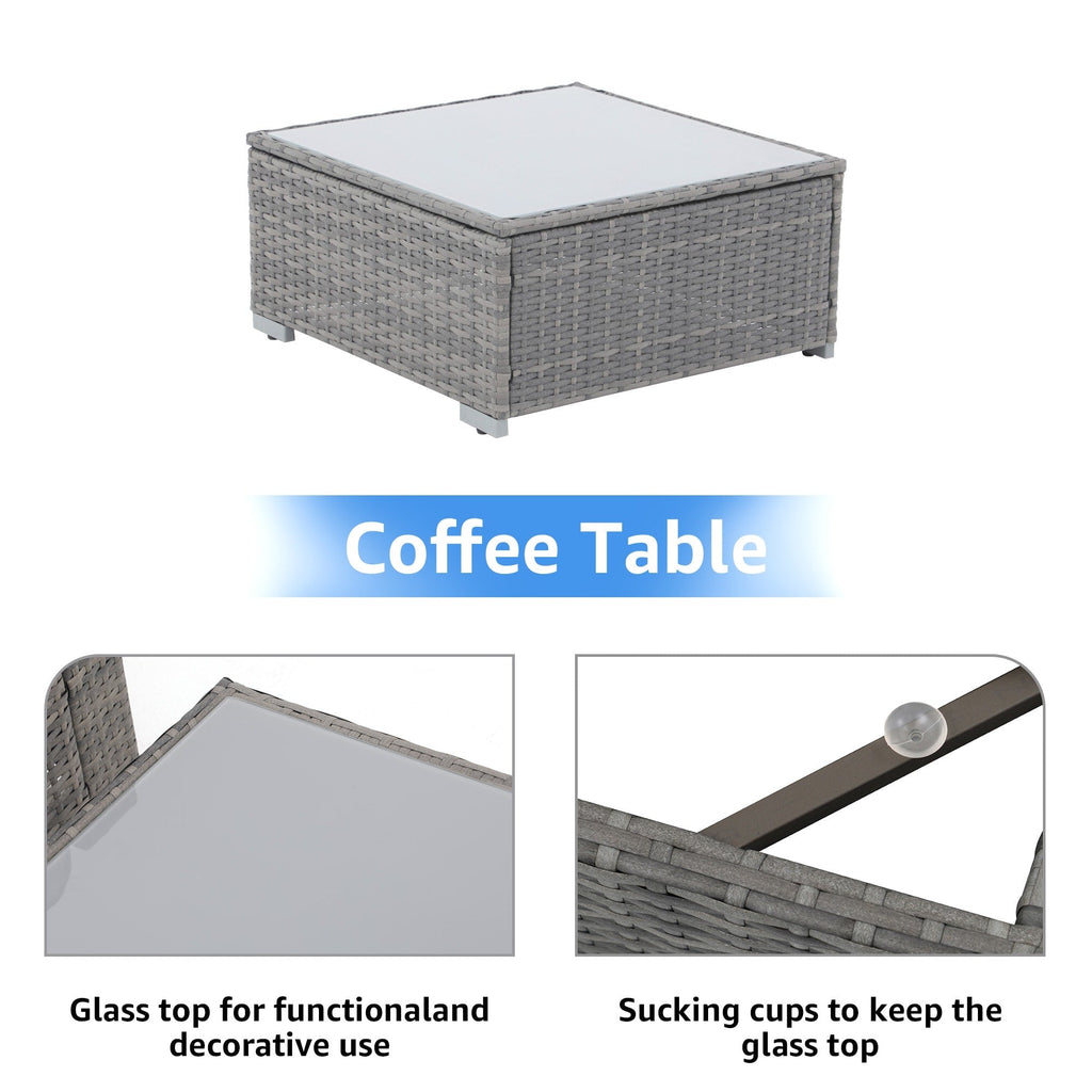 Ensemble de canapés d'angle d'extérieur 7 pièces en osier et acier avec coussins