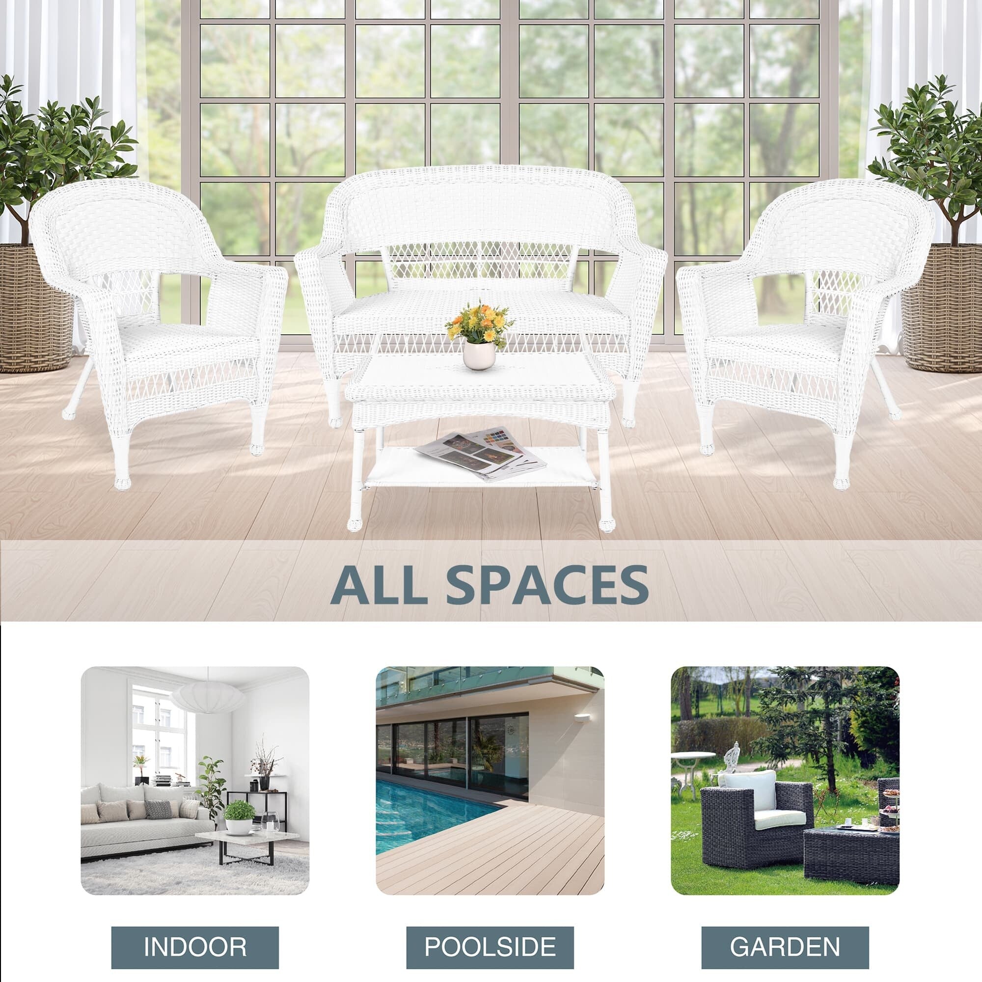 Ensemble de conversation 4 pièces en osier pour patio