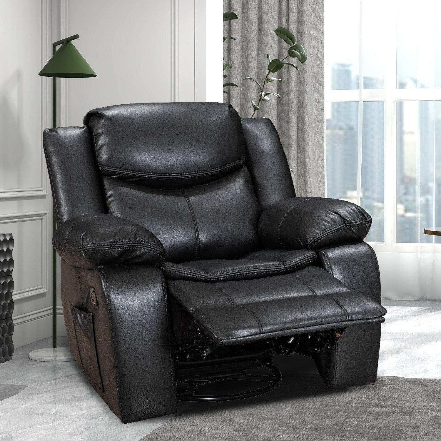 Fauteuil inclinable à large assise en cuir durable avec massage et chauffage