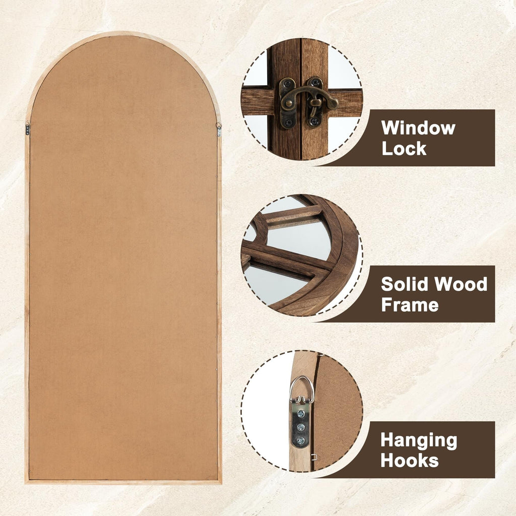 Miroir de fenêtre en bois arqué 180 cm L x 79 cm l