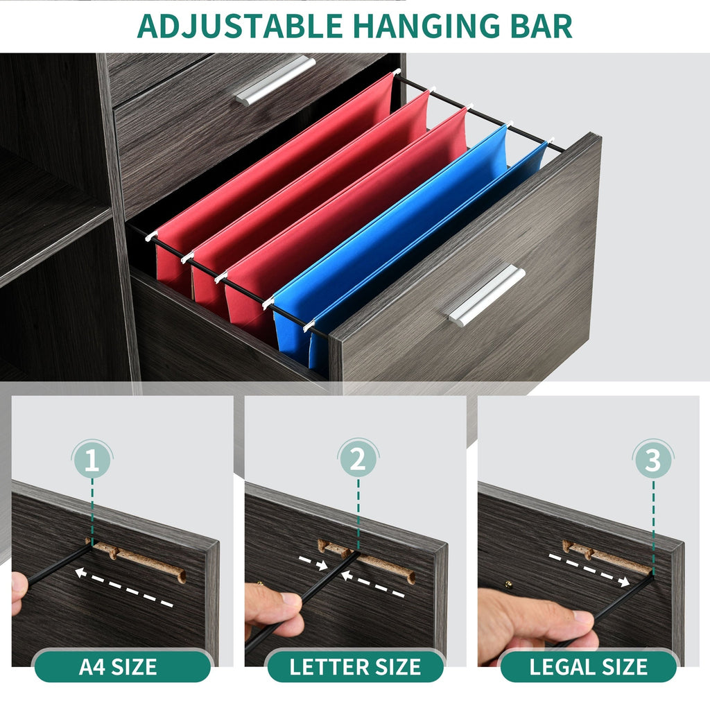 Classeur en bois avec station de recharge, classeur latéral mobile, verrouillable, compatible avec les formats A4, Lettre et Légal