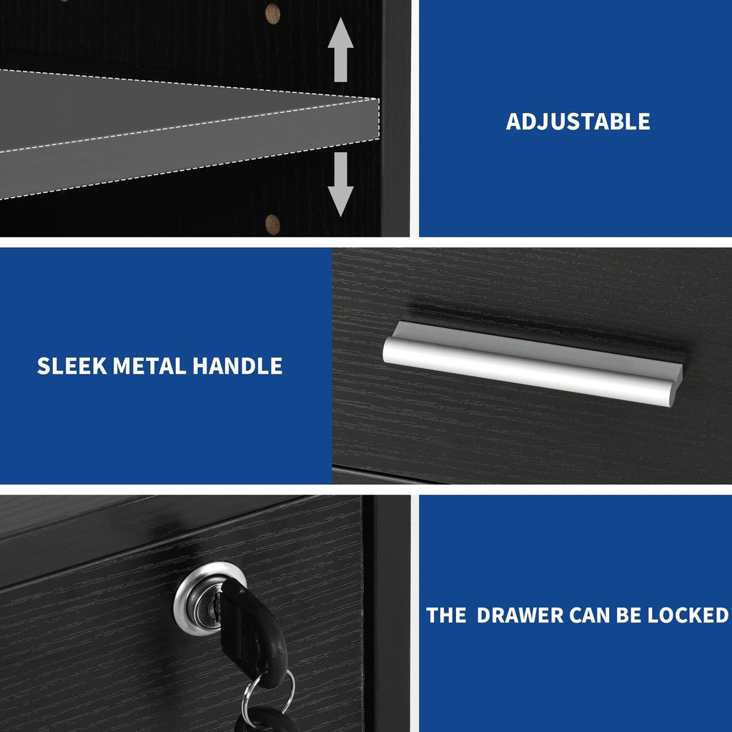 Classeur en bois avec station de recharge, classeur latéral mobile, verrouillable, compatible avec les formats A4, Lettre et Légal