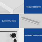 Classeur en bois avec station de recharge, classeur latéral mobile, verrouillable, compatible avec les formats A4, Lettre et Légal