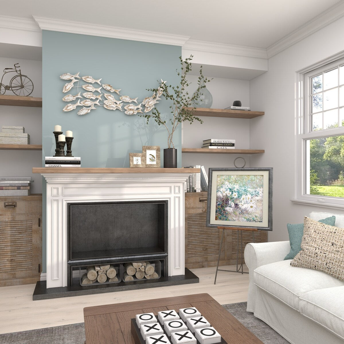 Décoration murale artisanale en bois représentant un poisson nageur, effet vieilli marron - Blanc - Roche River Decor