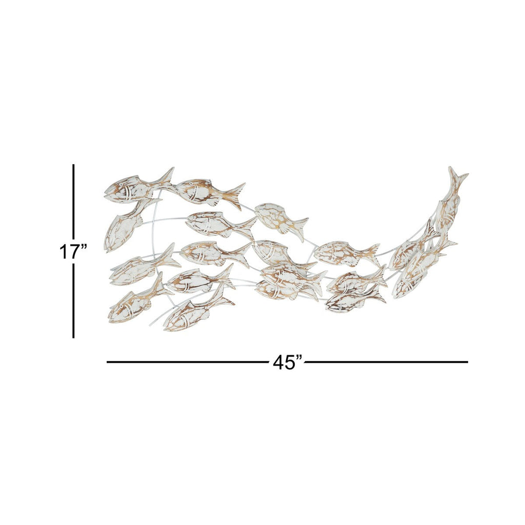 Décoration murale artisanale en bois représentant un poisson nageur, effet vieilli marron - Blanc - Roche River Decor