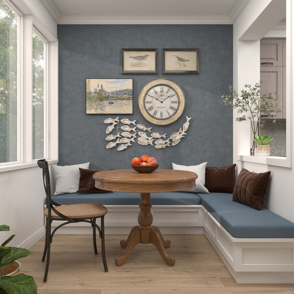 Décoration murale artisanale en bois représentant un poisson nageur, effet vieilli marron - Blanc - Roche River Decor