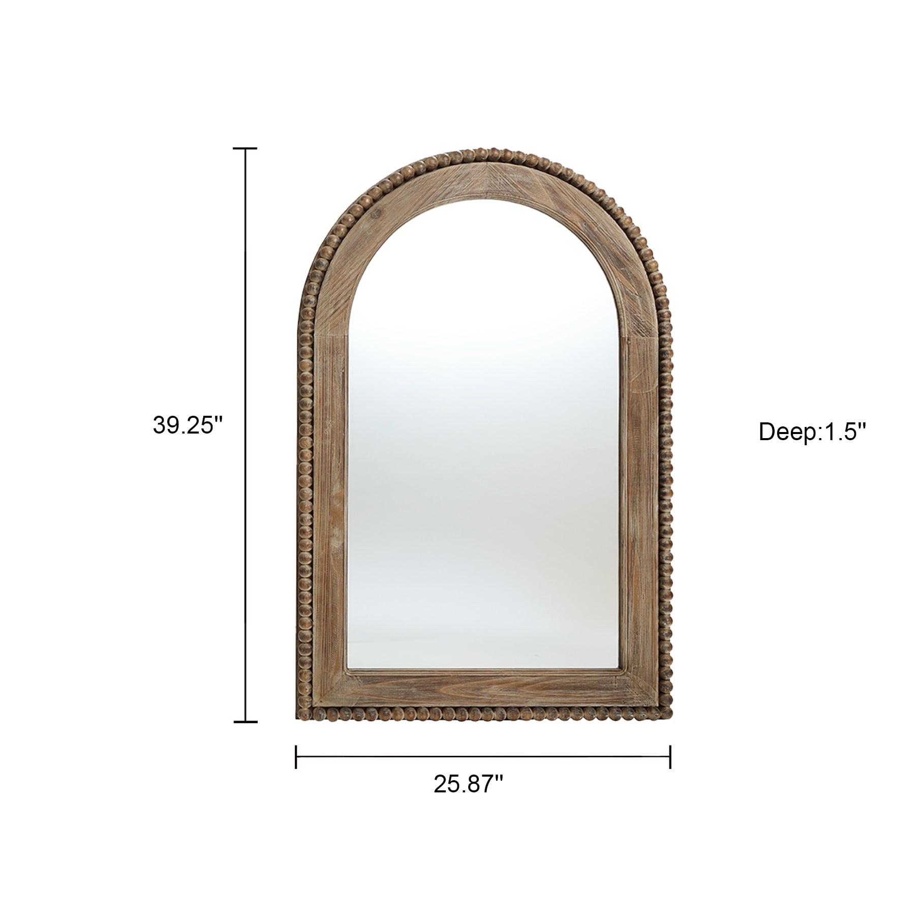Miroir mural encadré en bois avec fenêtre cintrée, miroir de salle de bain - 39,25 po H x 25,87 po L x 1,5 po P
