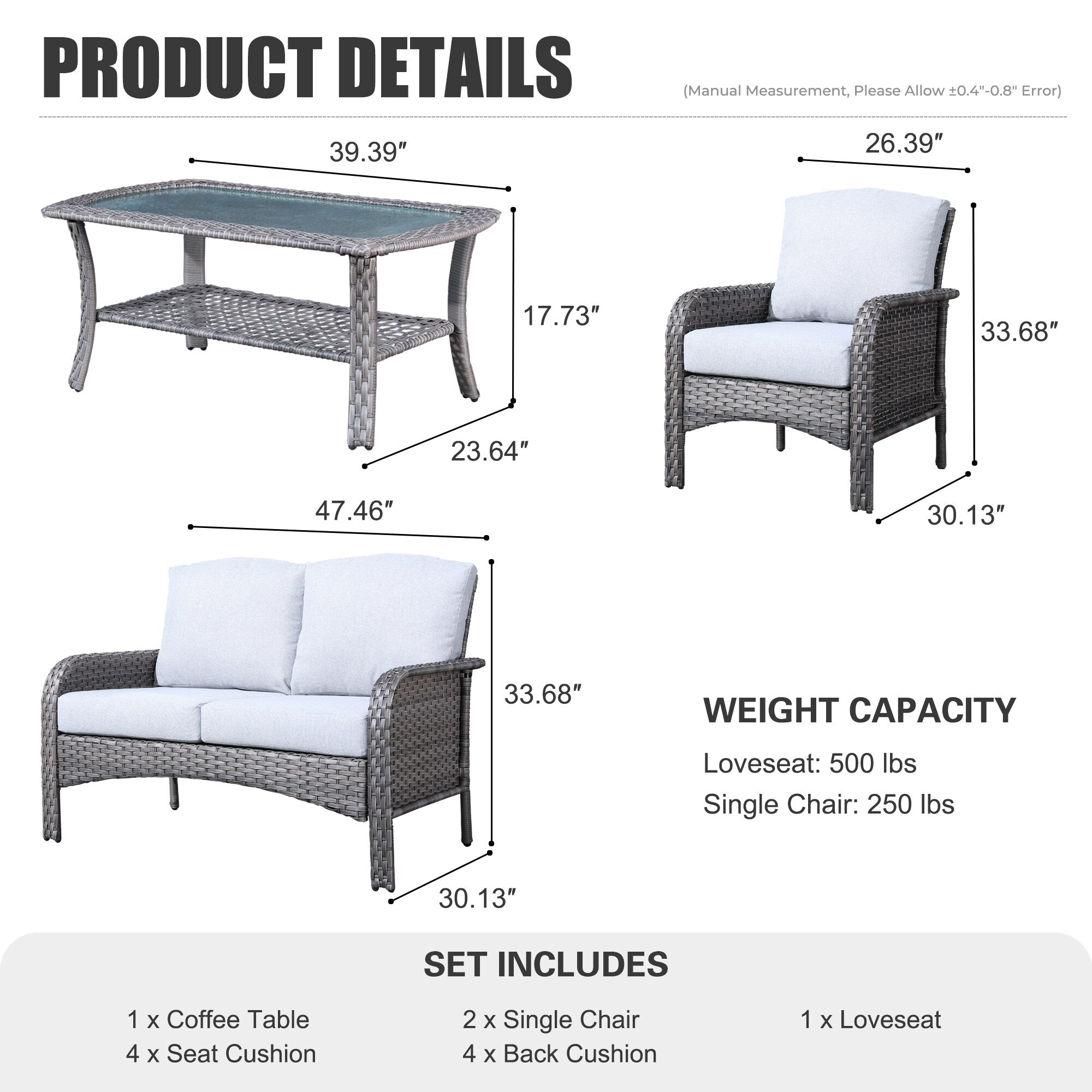 Ensemble de conversation de patio extérieur XIZZI 4 pièces avec table
