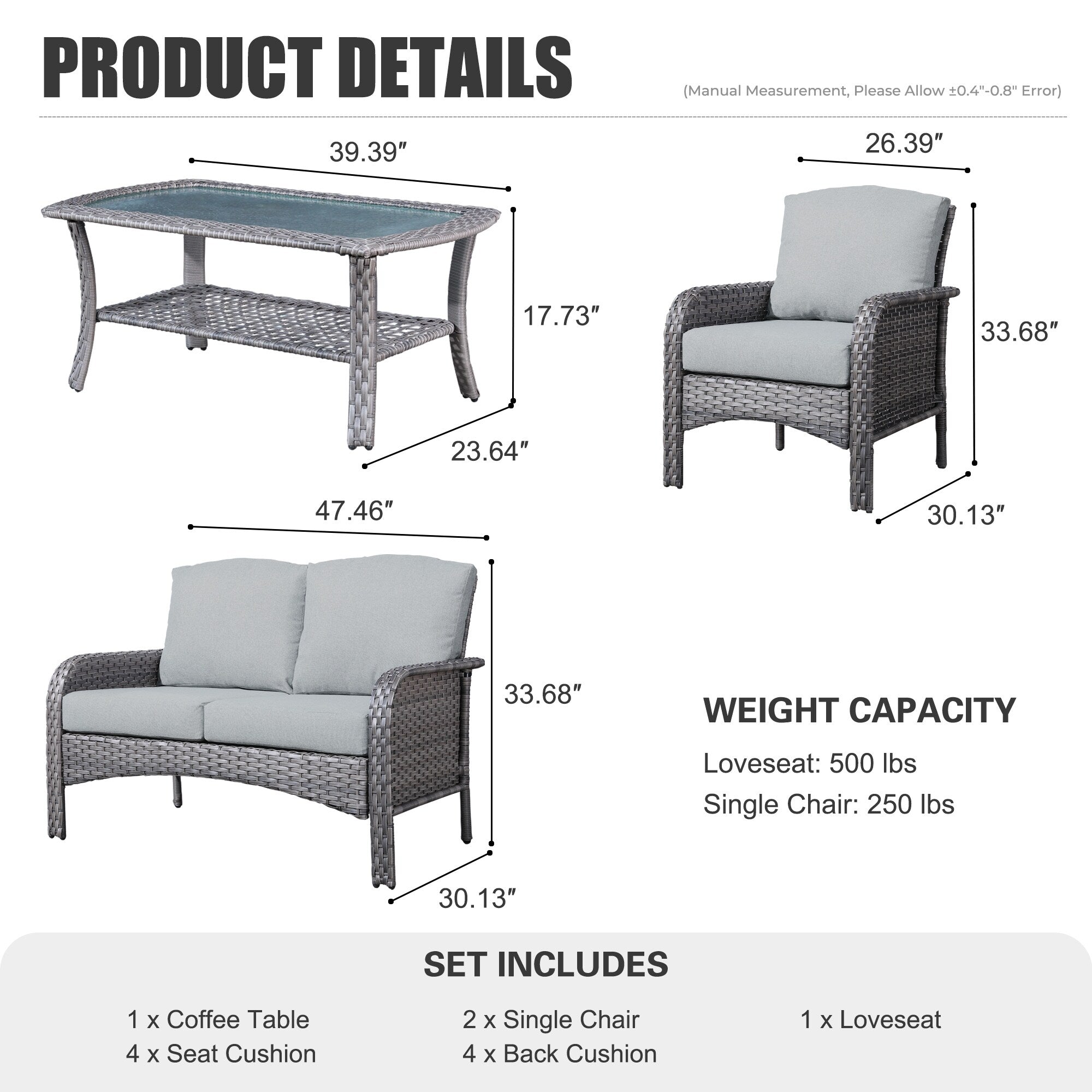 Ensemble de conversation de patio extérieur XIZZI 4 pièces avec table