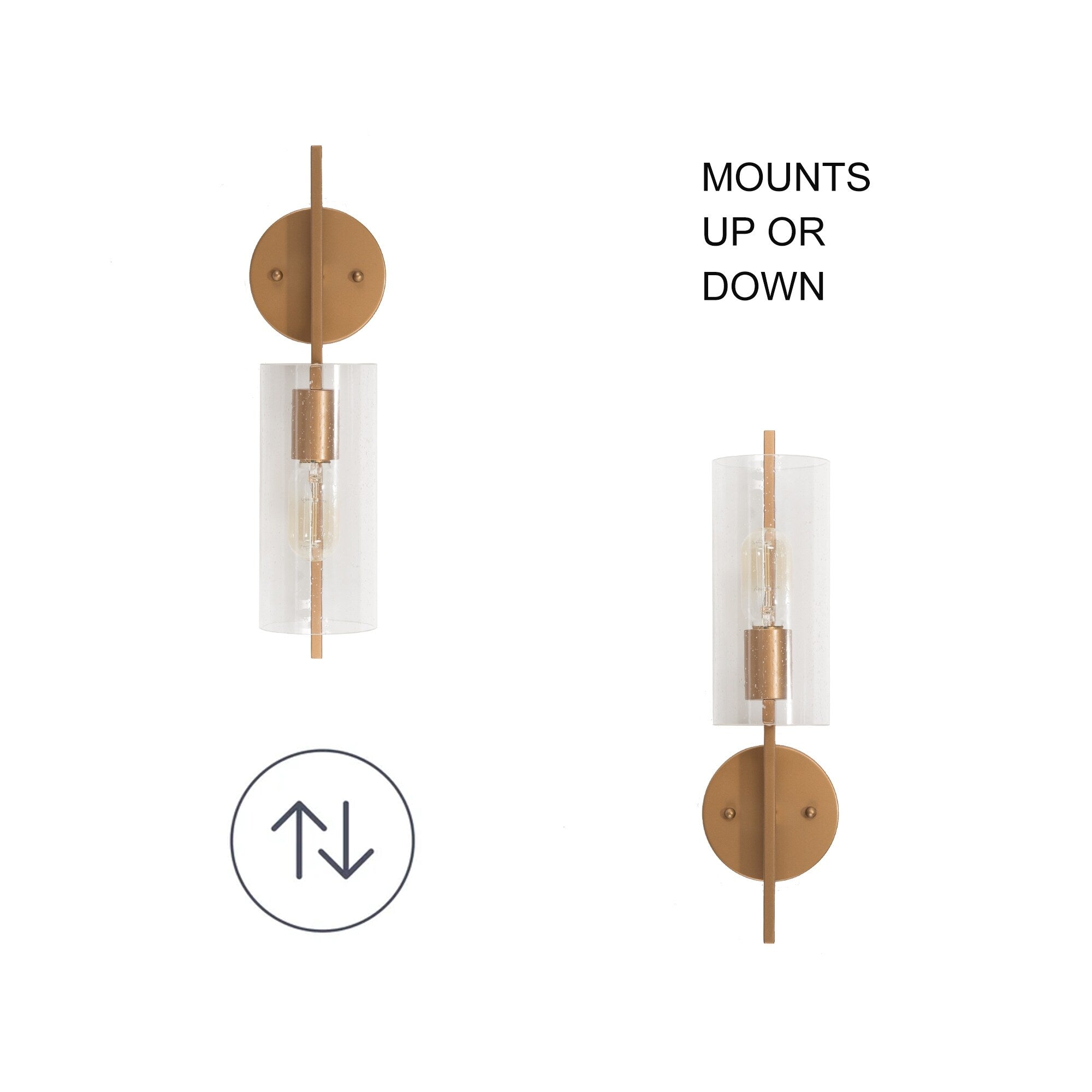 Applique murale de salle de bain de style transitionnel Zenith, style ferme moderne cylindrique, en verre bullé